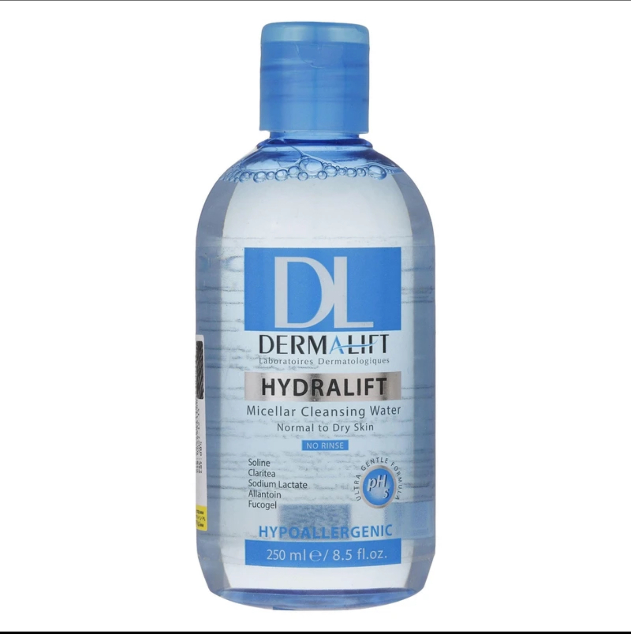 محلول پاک کننده آرایش صورت درمالیفت مدل HYDRALIFT مناسب برای پوست های معمولی و خشک حجم 250 میلی لیتر