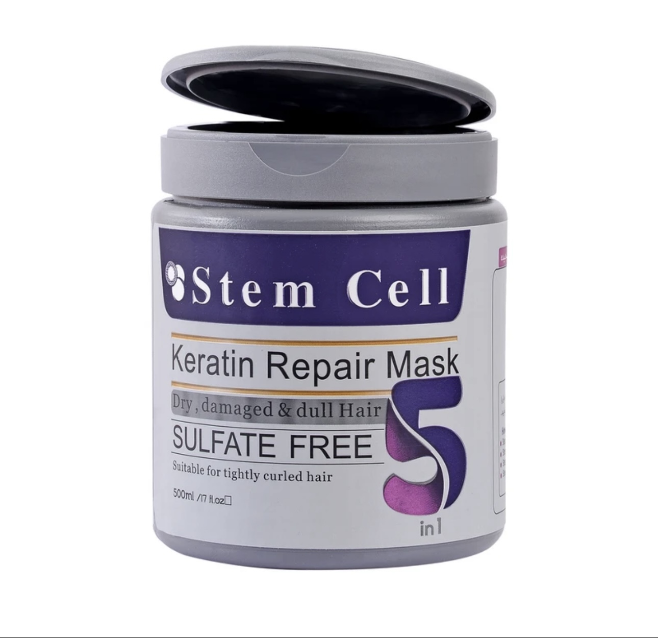 ماسک مو تقویت‌کننده و مغذی استم سل مدل 5in1 حجم 500 میلی‌لیتر حاوی روغن آرگان، شی باتر، آلوورا، جوانه گندم و کراتین مناسب موهای خشک، آسیب‌دیده، فر و وزدار، بدون سولفات، پارابن و مواد مضر، ترمیم‌کننده و ضد وز